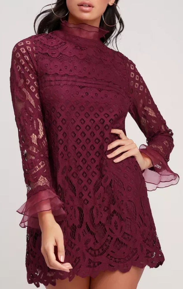 Lulus Burgundy Lace Shift Dress size Large